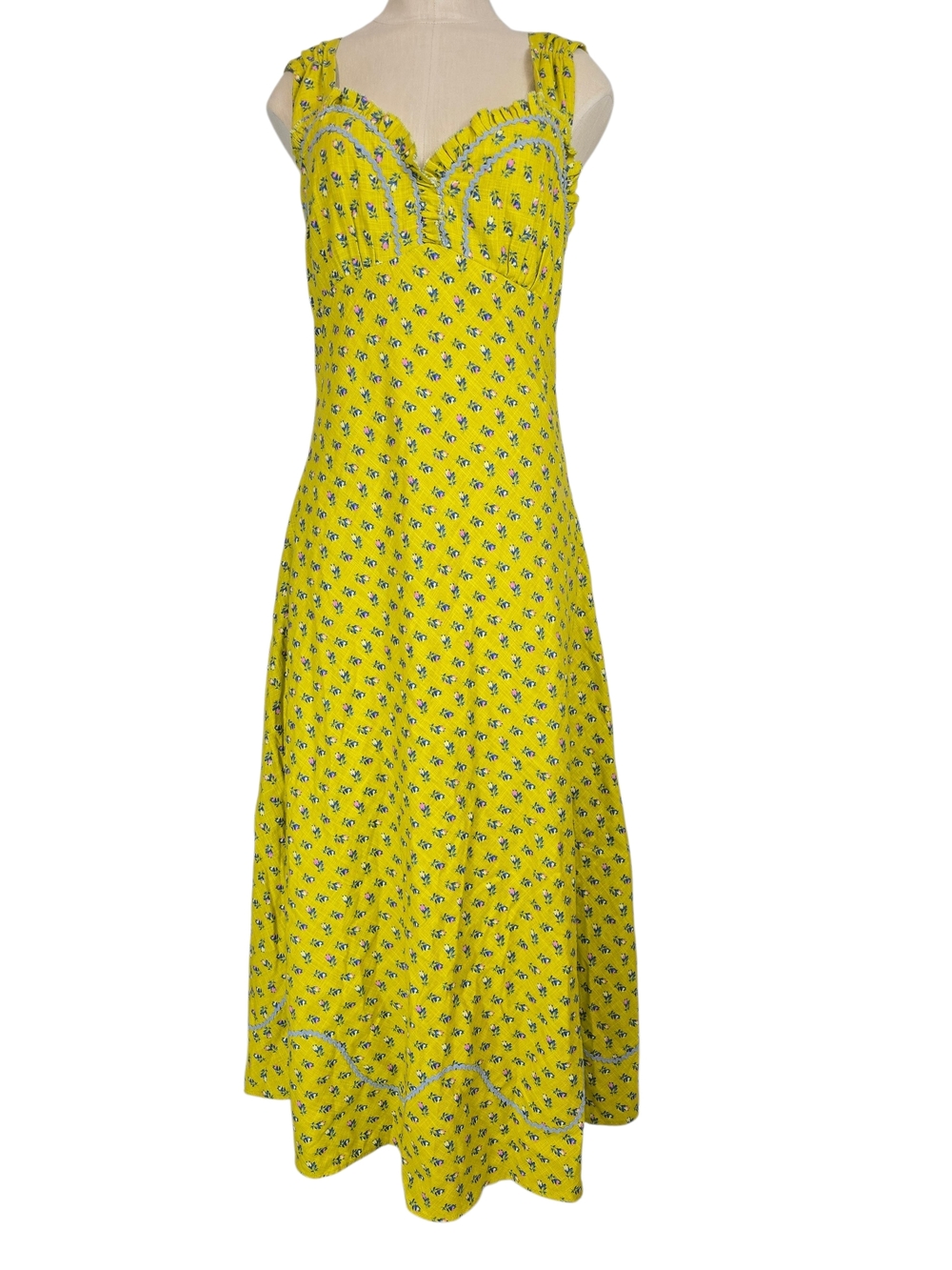 Free People Yellow Floral Ruffle Maxi Dress